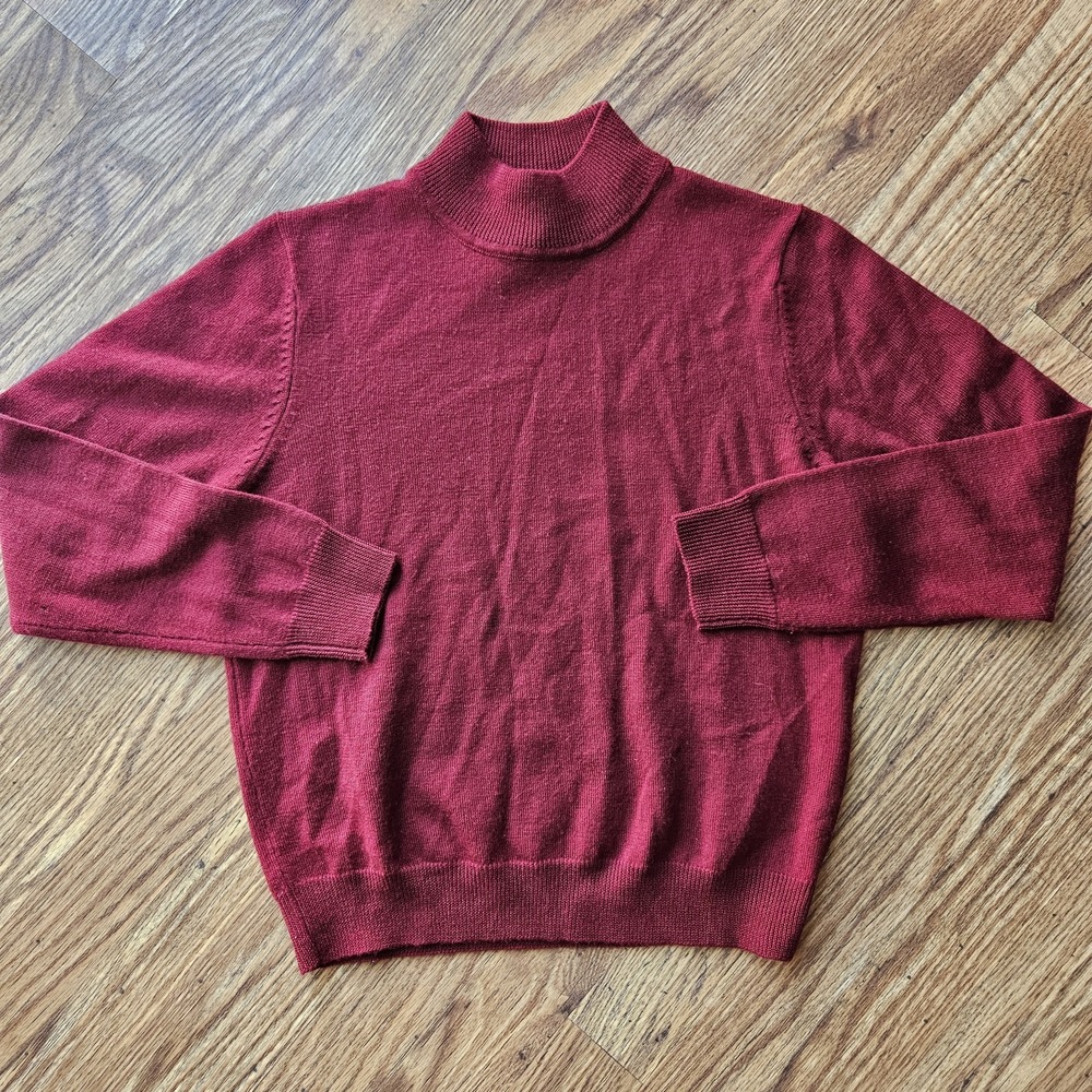Charter Club Red Wool Knit Sweater Womens S Petite High Neck Soft Merino Wool